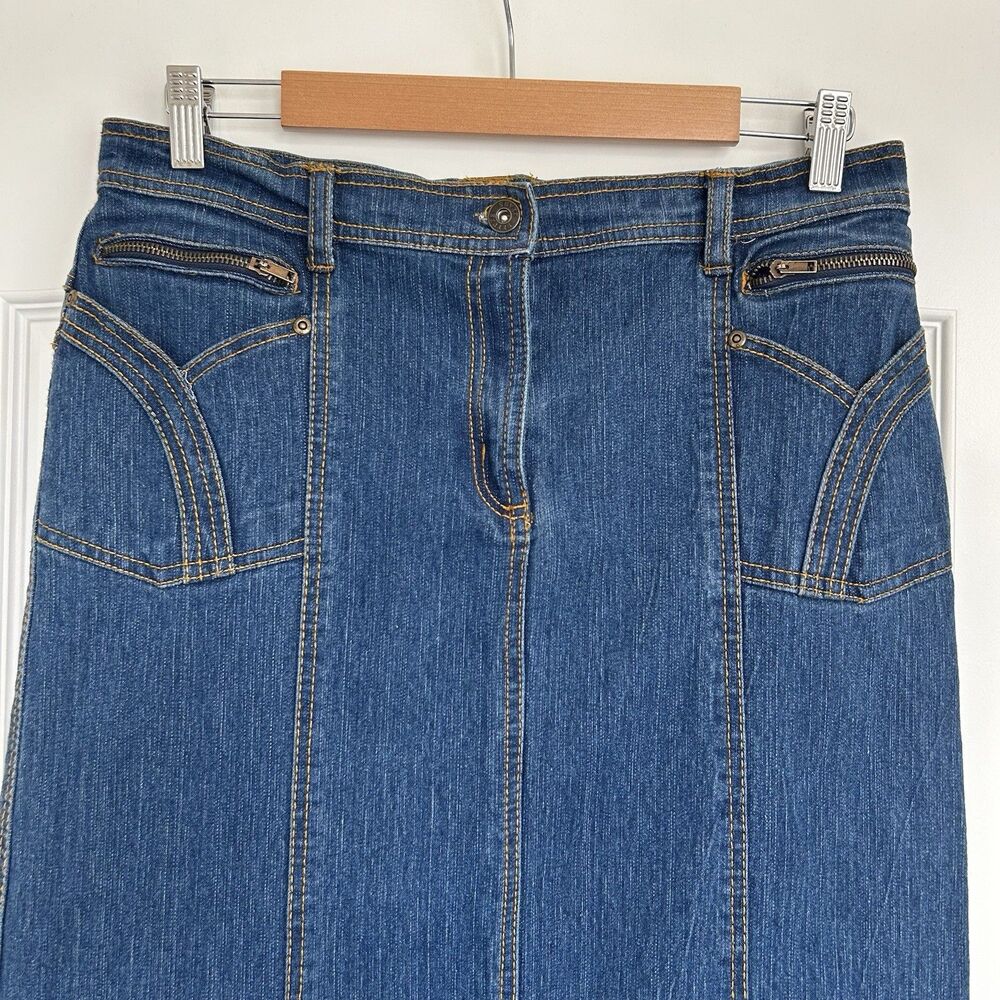 Vtg No Fuze Denim Maxi Skirt Size L 14/16 Blue Y2K Modest Boho Western Prairie